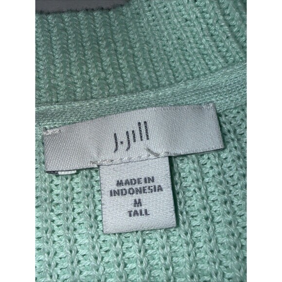 J. Jill Mint Green Cardigan Sweater Open Front MEDIUM TALL Longer Cotton EUC - Picture 11 of 14